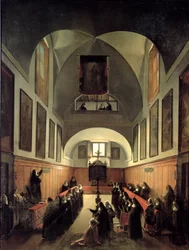 De inwijding van een jonge novice uit Albano in het koor van het klooster van St. Clare in Rome
